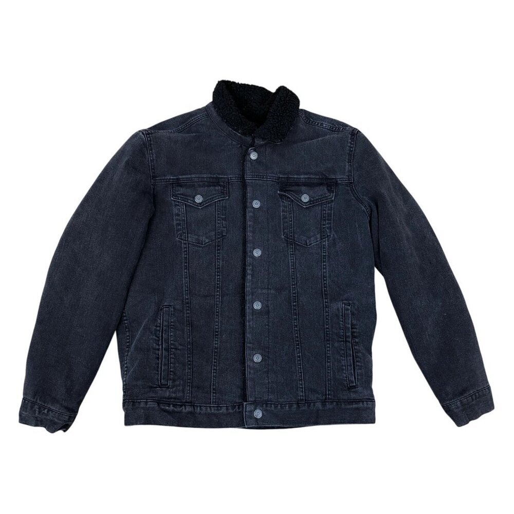 GEORGE Sherpa Lined Denim Jacket LG Women's Black Fleece Winter Coat Jean​